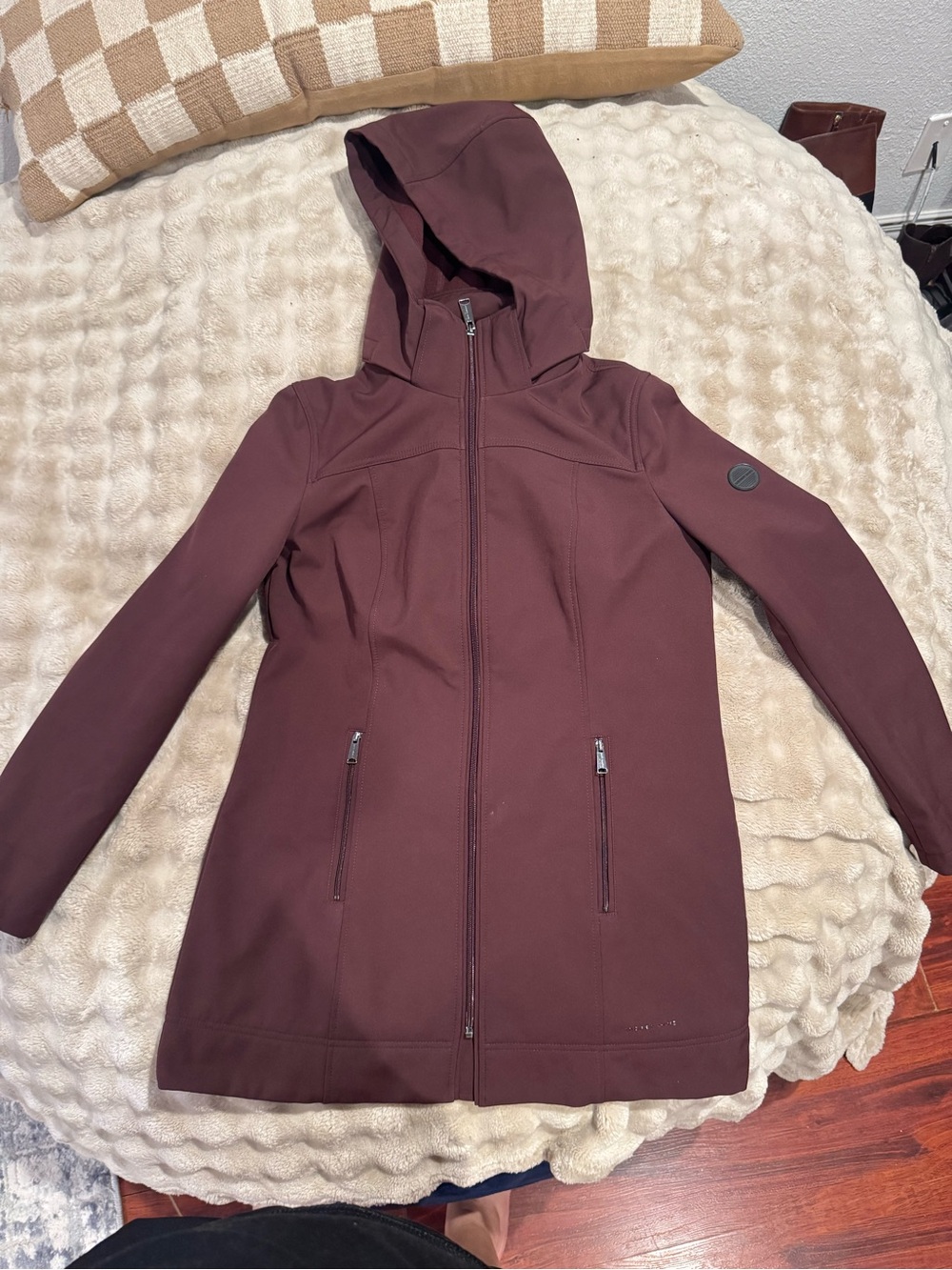 Andrew Marc Long Hooded Utility Coat in Burgundy